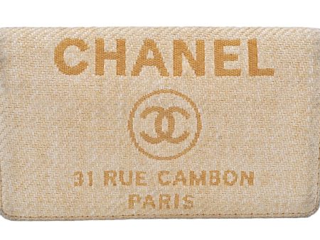 Authentic CHANEL Deauville Line CC Logo Long Wallet Straw Leather Beige 6470K Online Sale