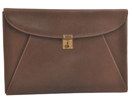 Authentic GUCCI Vintage Clutch Documents PC Case Leather Brown 4530K For Discount