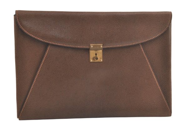 Authentic GUCCI Vintage Clutch Documents PC Case Leather Brown 4530K For Discount