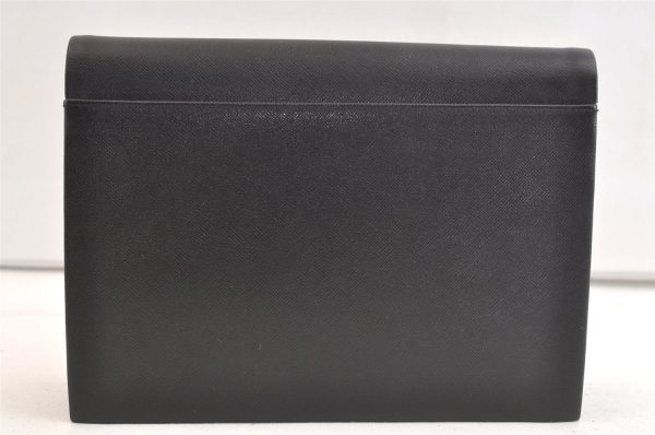 Authentic YVES SAINT LAURENT Vintage Clutch Hand Bag Purse Leather Black 3193K For Cheap