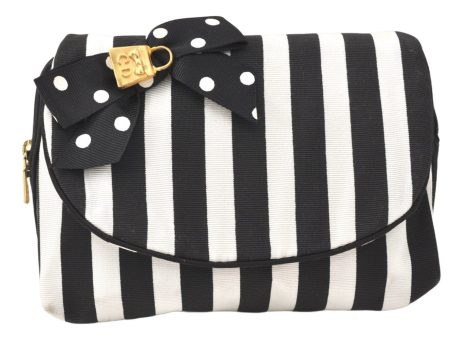 Auth Christian Dior Stripe Nylon Cosmetic Pouch Purse Nylon Black White 3790K Online