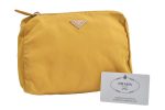 Authentic PRADA VELA Nylon Tessuto Leather Pouch Purse MV11 Yellow 4201K Online