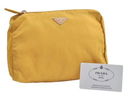 Authentic PRADA VELA Nylon Tessuto Leather Pouch Purse MV11 Yellow 4201K Online