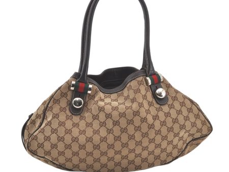 Auth GUCCI Web Sherry Line Match Ball Tote Bag GG Canvas Leather Brown 6877K Supply