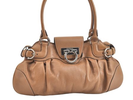 Authentic Salvatore Ferragamo Gancini Leather Shoulder Hand Bag Brown 7570K Hot on Sale