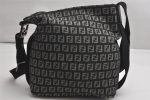 Authentic FENDI Zucchino Shoulder Cross Body Bag Canvas Leather Black 1834K on Sale