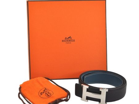 Authentic HERMES Constance Leather Belt Size 75cm 29.5  Black Navy Box 3070K Cheap