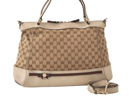 Auth GUCCI Web Sherry Line Mayfair 2Way Tote Bag GG Canvas Leather Brown 4595K Online now