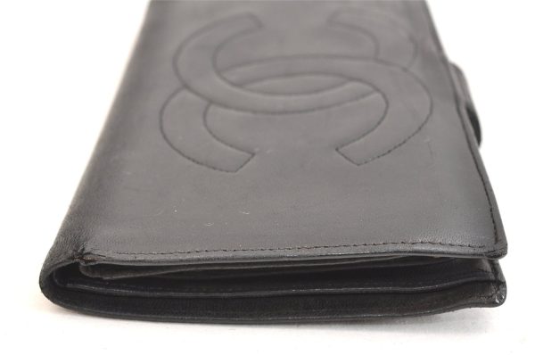 Authentic CHANEL Vintage Calf Skin Long Wallet Purse Black CC Logo 7483K Fashion