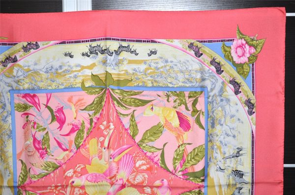 Authentic HERMES Carre 90 Scarf  TROPIOUES   Silk Pink 5204K Cheap