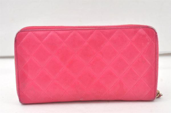 Authentic CHANEL Vintage Lamb Skin Matelasse Long Wallet Purse Pink CC 6469K Online Hot Sale