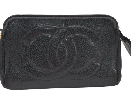 Authentic CHANEL Vintage Caviar Skin CC Logo Pouch Purse Black 7288K Online Sale