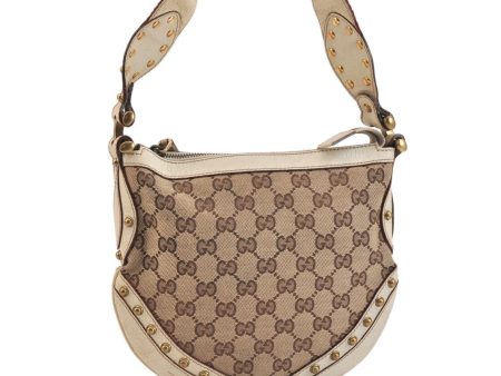 Auth GUCCI Sherry Line Studs Shoulder Bag GG Canvas Leather 144157 Brown 7499K Online Sale