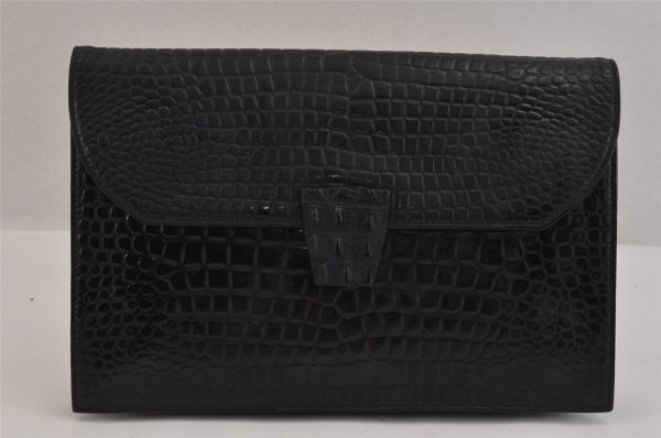 Authentic YVES SAINT LAURENT Vintage Clutch Hand Bag Purse Leather Black 2743K Supply