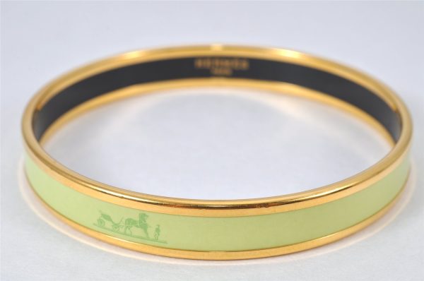 Authentic HERMES Email PM Bangle Horse Carriage Motif Gold Light Green 4198K Hot on Sale