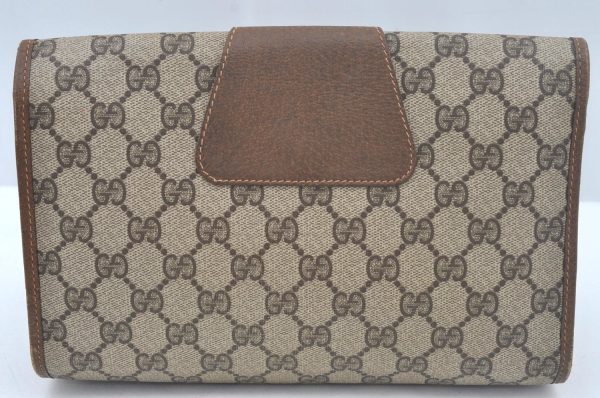 Authentic GUCCI Web Sherry Line GG Clutch Bag PVC Leather Brown Junk L0591 on Sale