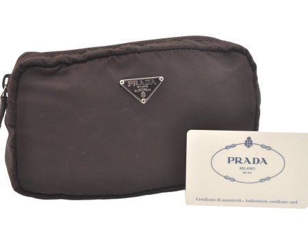 Authentic PRADA VELA Vintage Nylon Tessuto Leather Pouch Purse MV21 Brown 2871K Hot on Sale