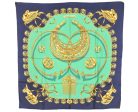 Authentic HERMES Carre 90 Scarf  LES CAVALIERS D`OR  Silk Navy 4337K Supply