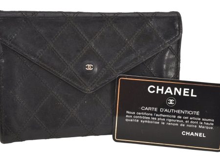 Authentic CHANEL Calf Skin Bicolore Vintage Coin Card Case Purse Black CC 2939K Hot on Sale