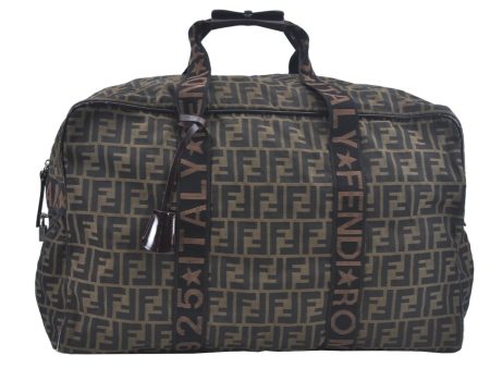 Authentic FENDI Zucca Travel Boston Bag Canvas Leather Brown Black L0341 For Sale