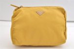 Authentic PRADA VELA Nylon Tessuto Leather Pouch Purse MV11 Yellow 4201K Online