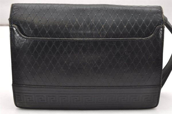 Authentic VERSACE Sunburst Leather Clutch Hand Bag Purse Black 4930K Cheap