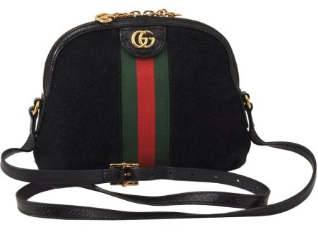 Auth GUCCI Web Sherry Line OPHIDIA Shoulder Bag Suede Leather 499621 Black 5019K Online Sale