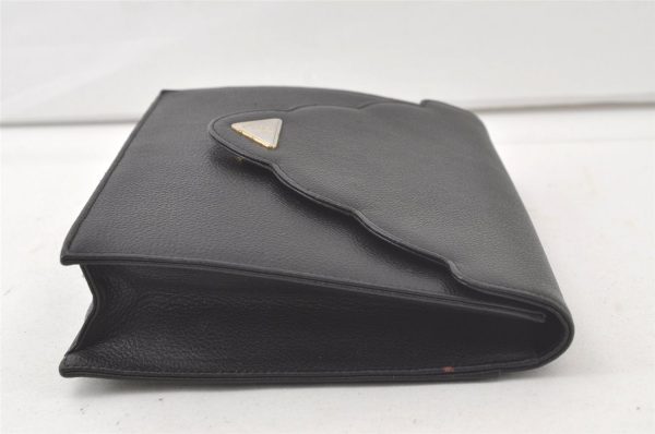 Authentic YVES SAINT LAURENT Vintage Clutch Hand Bag Purse Leather Black 6818K For Discount