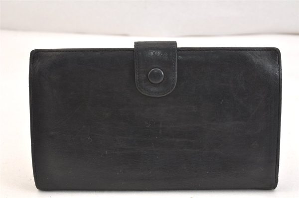 Authentic CHANEL Vintage Calf Skin Long Wallet Purse Black CC Logo 7483K Fashion