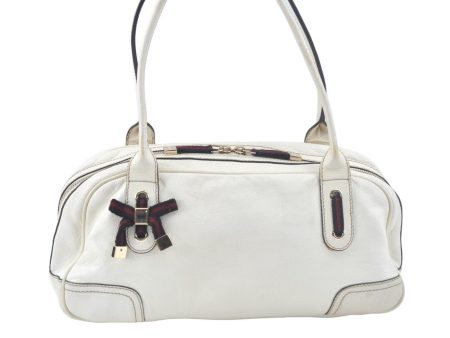 Auth GUCCI Sherry Line Princy Ribbon Shoulder Bag GG Leather 161720 White L0395 Cheap