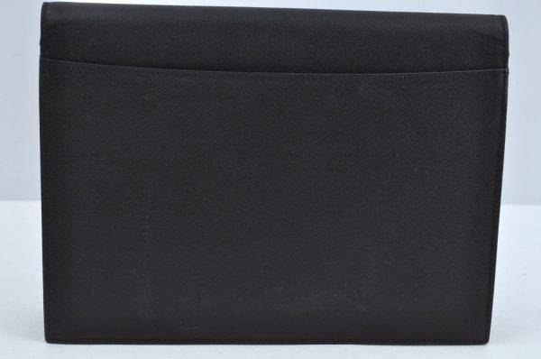 Authentic YVES SAINT LAURENT Clutch Hand Bag Purse Leather Black L0256 For Sale