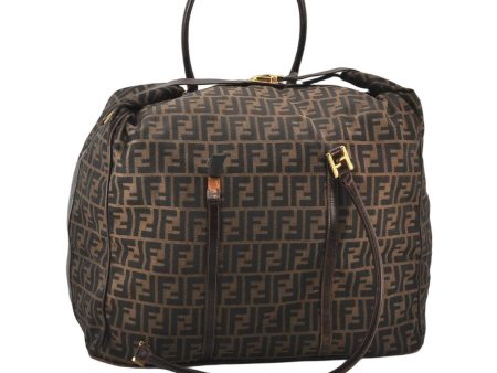 Authentic FENDI Zucca 2Way Travel Boston Bag Canvas Leather Brown Junk 5352K on Sale