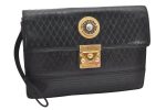 Authentic VERSACE Sunburst Leather Clutch Hand Bag Purse Black 4930K Cheap