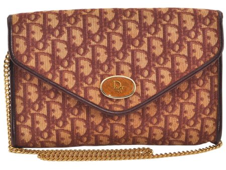 Auth Christian Dior Trotter Chain Shoulder Bag Canvas Leather Bordeaux 2466K For Sale