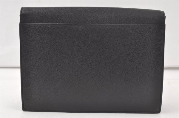 Authentic YVES SAINT LAURENT Vintage Clutch Hand Bag Purse Leather Black 6818K For Discount