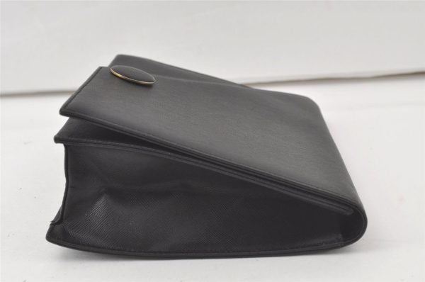 Authentic YVES SAINT LAURENT Vintage Clutch Hand Bag Purse Leather Black 7129K For Sale