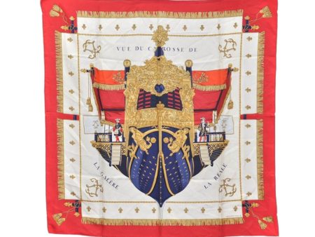 Authentic HERMES Carre 90 Scarf  VUE DU CAROSSE DE LA GALERE  Silk Red 3913K Hot on Sale