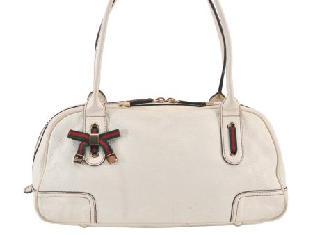 Auth GUCCI Web Sherry Line Princy Ribbon Shoulder Bag Leather 161720 White 1683K Sale