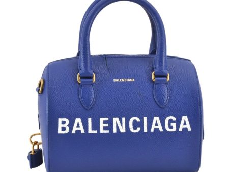 Auth BALENCIAGA Ville Bowling S 2Way Hand Bag Leather 518872 Blue Junk 1713K Fashion