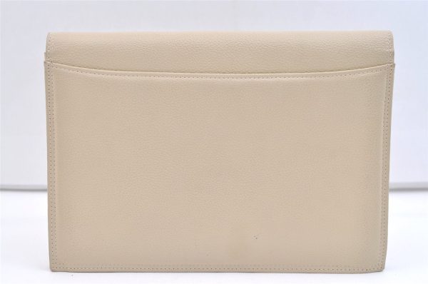 Authentic YVES SAINT LAURENT Clutch Hand Bag Purse Leather Cream White 2049K Online Hot Sale