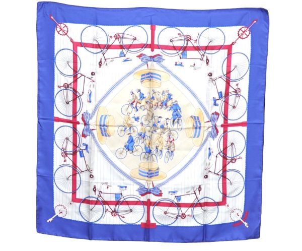 Authentic HERMES Carre 90 Scarf  LES BECANES  Silk Blue K8597 Sale