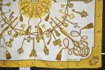 Authentic HERMES Carre 90 Scarf  LES CLES  Silk Yellow 1513K Sale