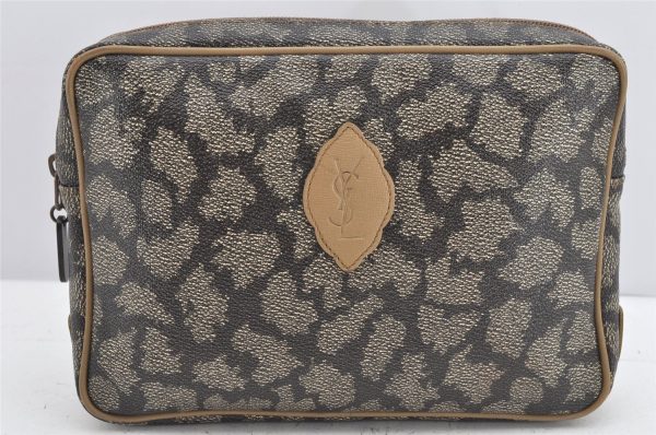 Authentic YVES SAINT LAURENT Clutch Hand Bag Purse PVC Leather Gray 2050K For Cheap