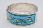 Authentic HERMES Email GM Bangle Dolphin Motif Silver Blue 1763K Discount