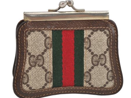 Authentic GUCCI Web Sherry Line Coin Purse Case GG PVC Leather Brown 1685K For Cheap