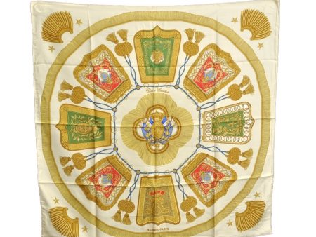 Authentic HERMES Carre 90 Scarf  Poste et Cavalerie  Silk Light Beige Box K8428 Fashion