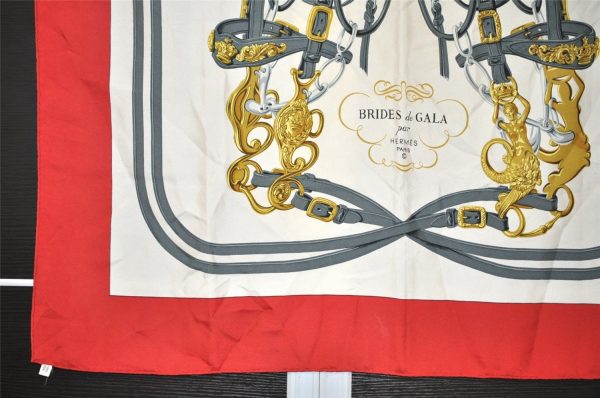 Authentic HERMES Carre 90 Scarf  BRIDES de GALA par  Silk Red 1536K For Sale