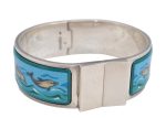 Authentic HERMES Email GM Bangle Dolphin Motif Silver Blue 1763K Discount