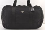 Authentic PRADA Vintage Nylon Leather 2Way Travel Boston Bag Black 1540K Supply