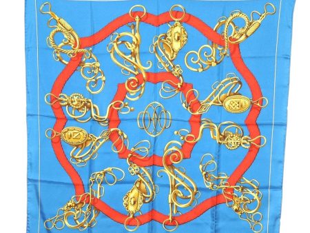 Authentic HERMES Carre 90 Scarf  Profile  Silk Blue 2000K Discount